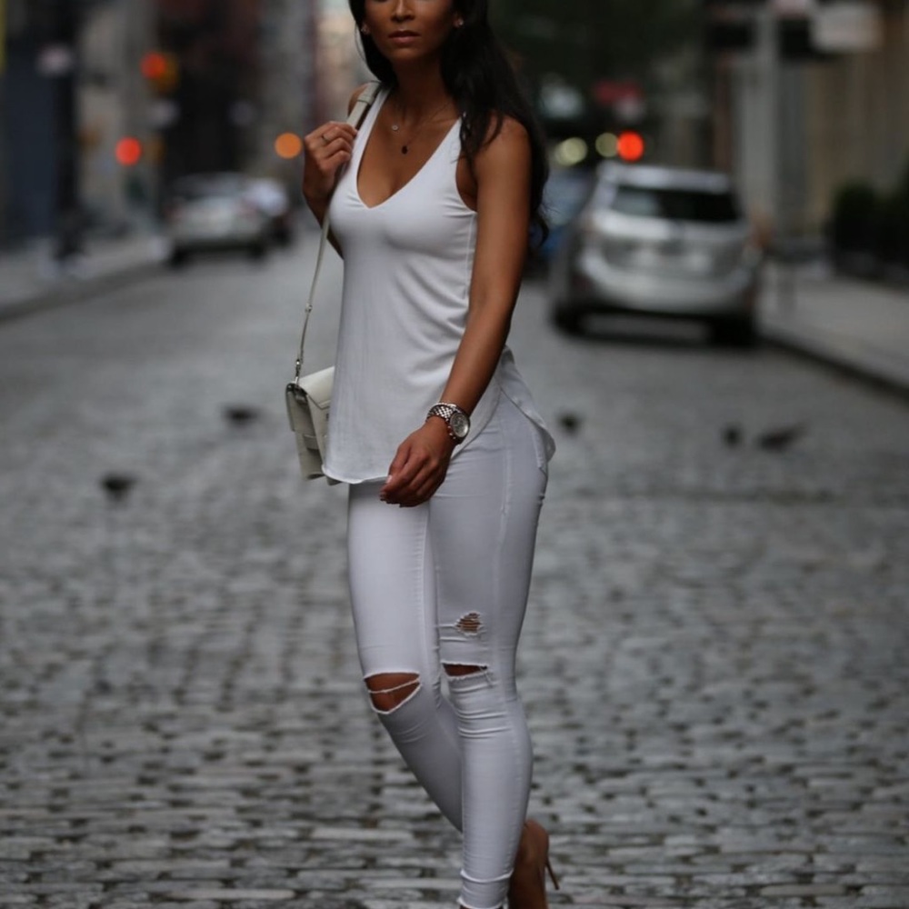 White tart tank top with built in bra